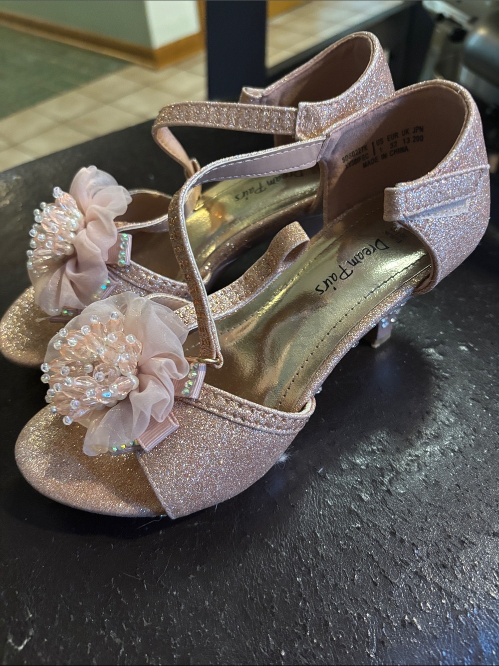 Girls Dream Pairs Sparkling Rose Pink Flower-Embellished Dress Heels